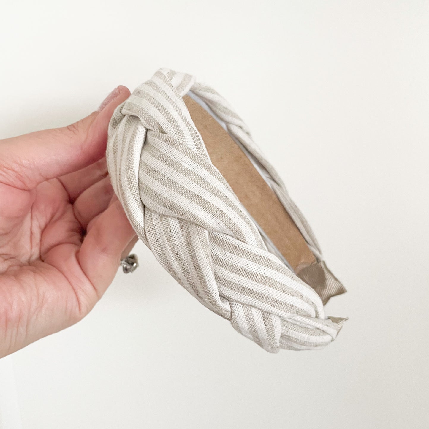 taupe linen striped braided headband (full size available)